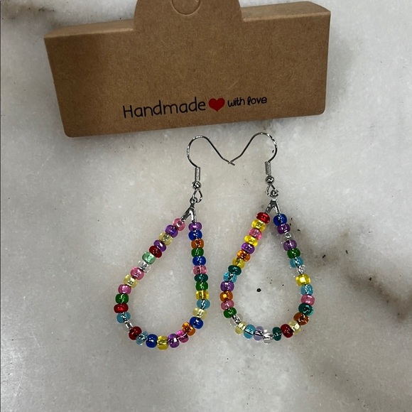 Colorful Beaded Teardrop Earrings - Picture 2 of 2